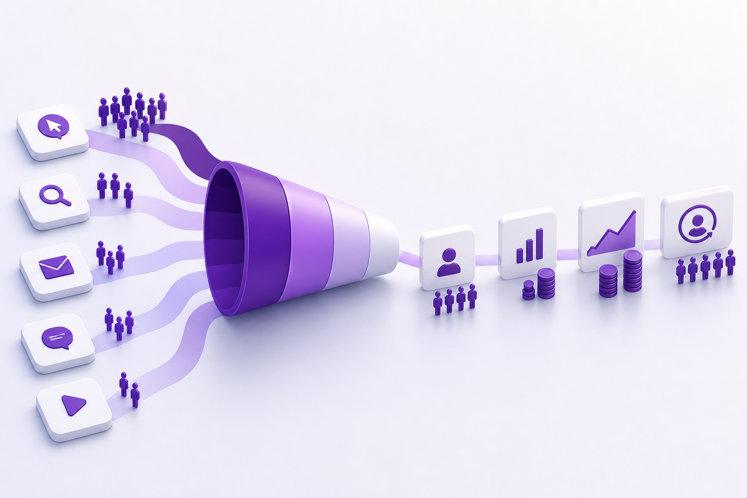 marketing attribution funnel connecting acquisition sources to SaaS customers and revenue.