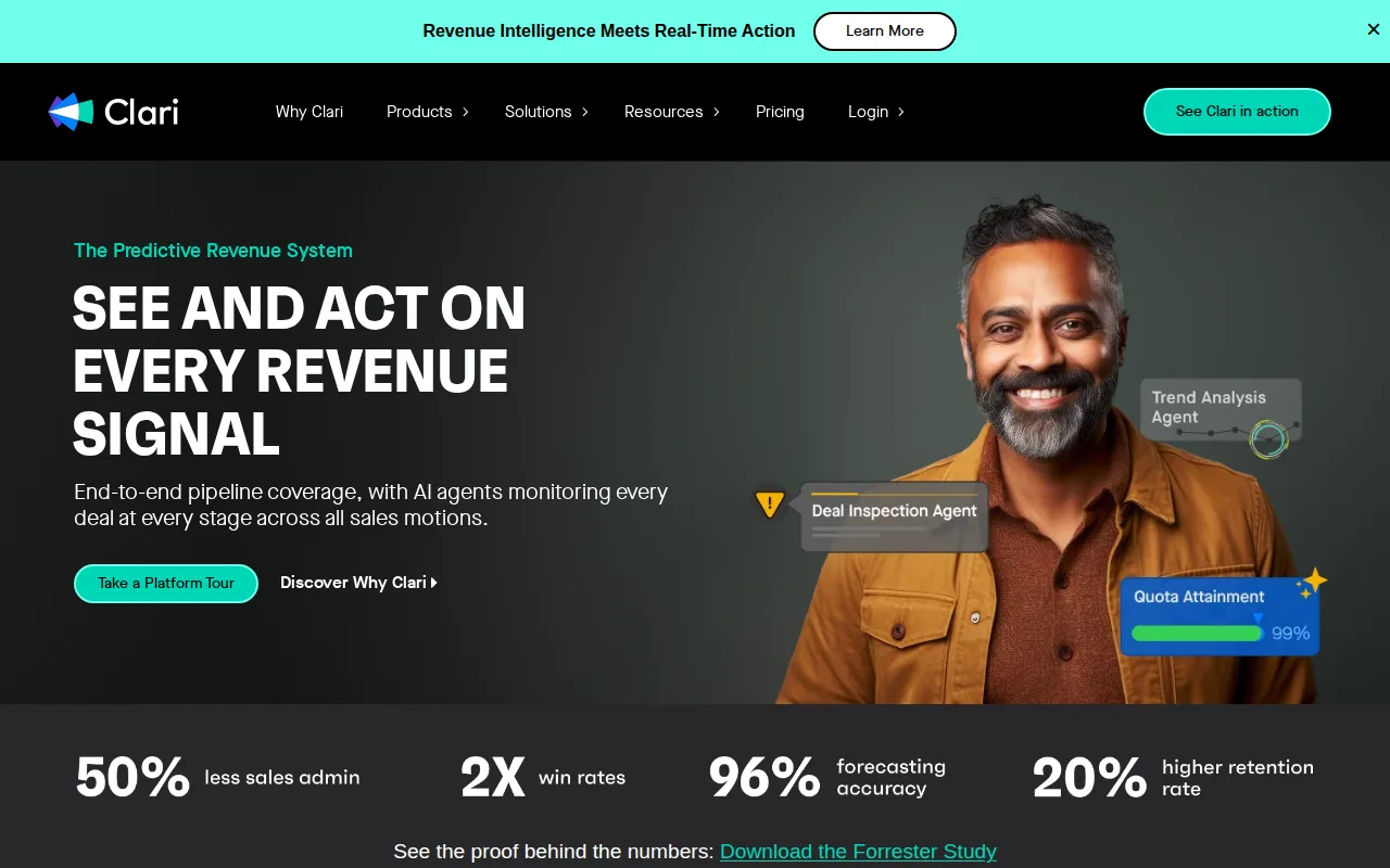 Screenshot of the Clari website