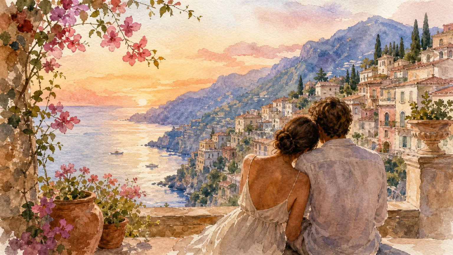 Editorial illustration for Best Romantic Getaways in Italy for Couples