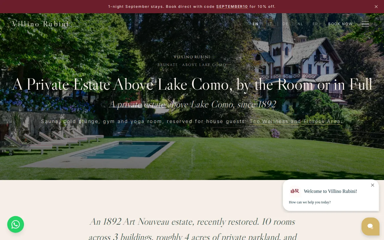 Screenshot of the Villino Rubini website