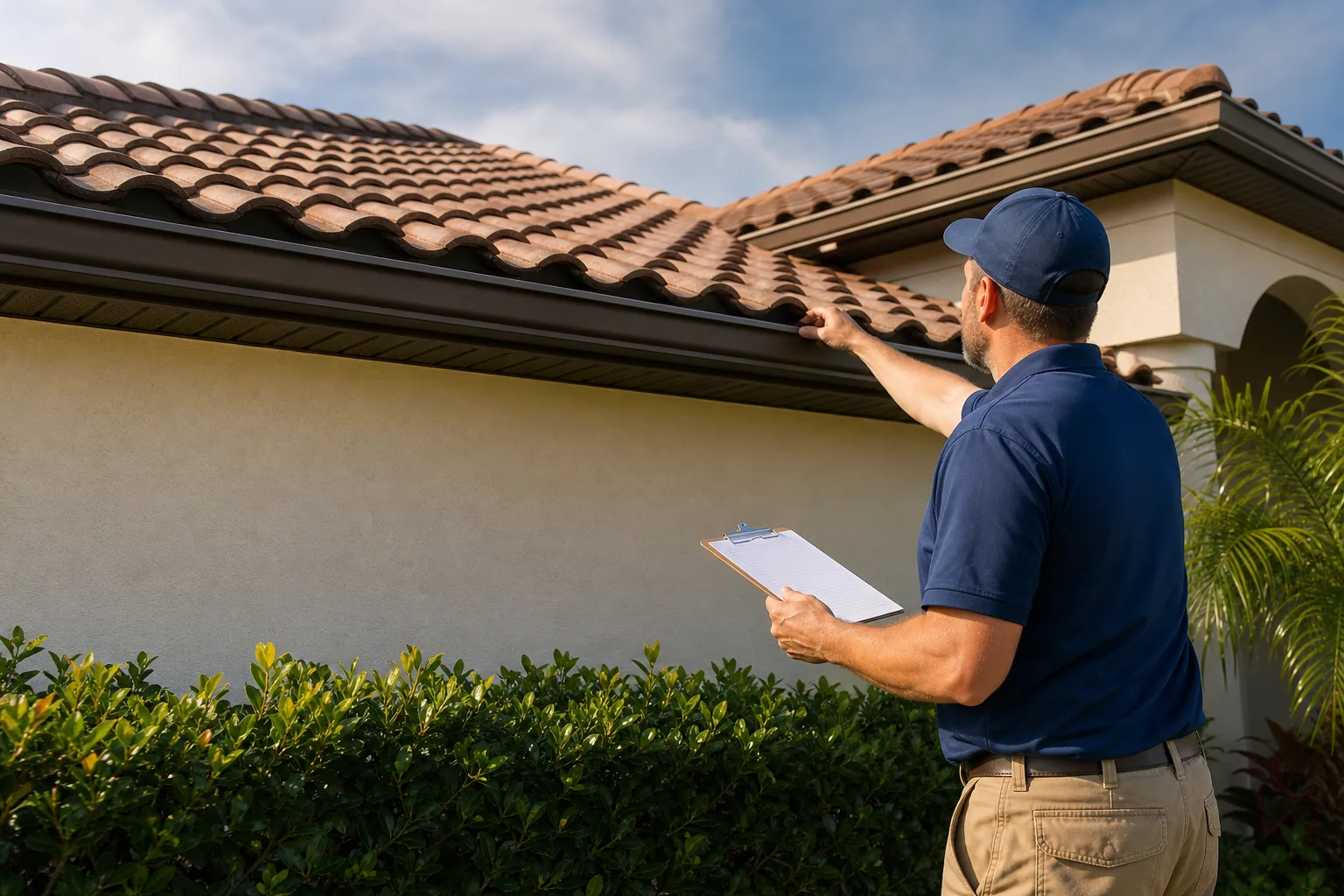 Roof maintenance and gutter inspection for an Orlando property