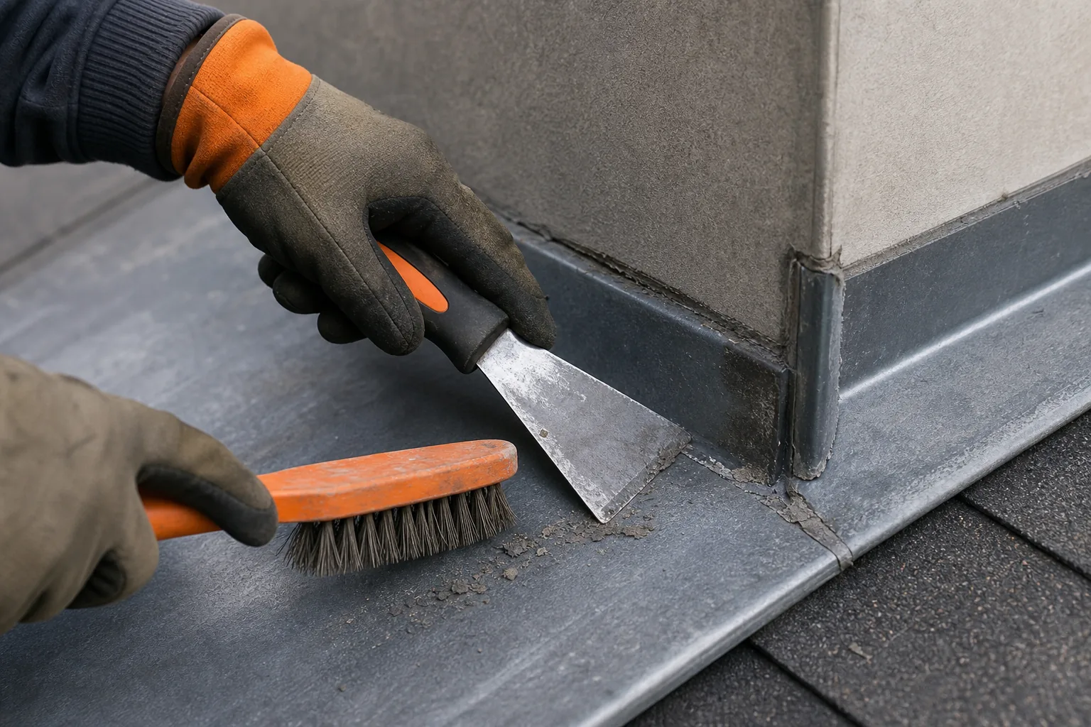 cleaning metal roof flashing before applying sealant