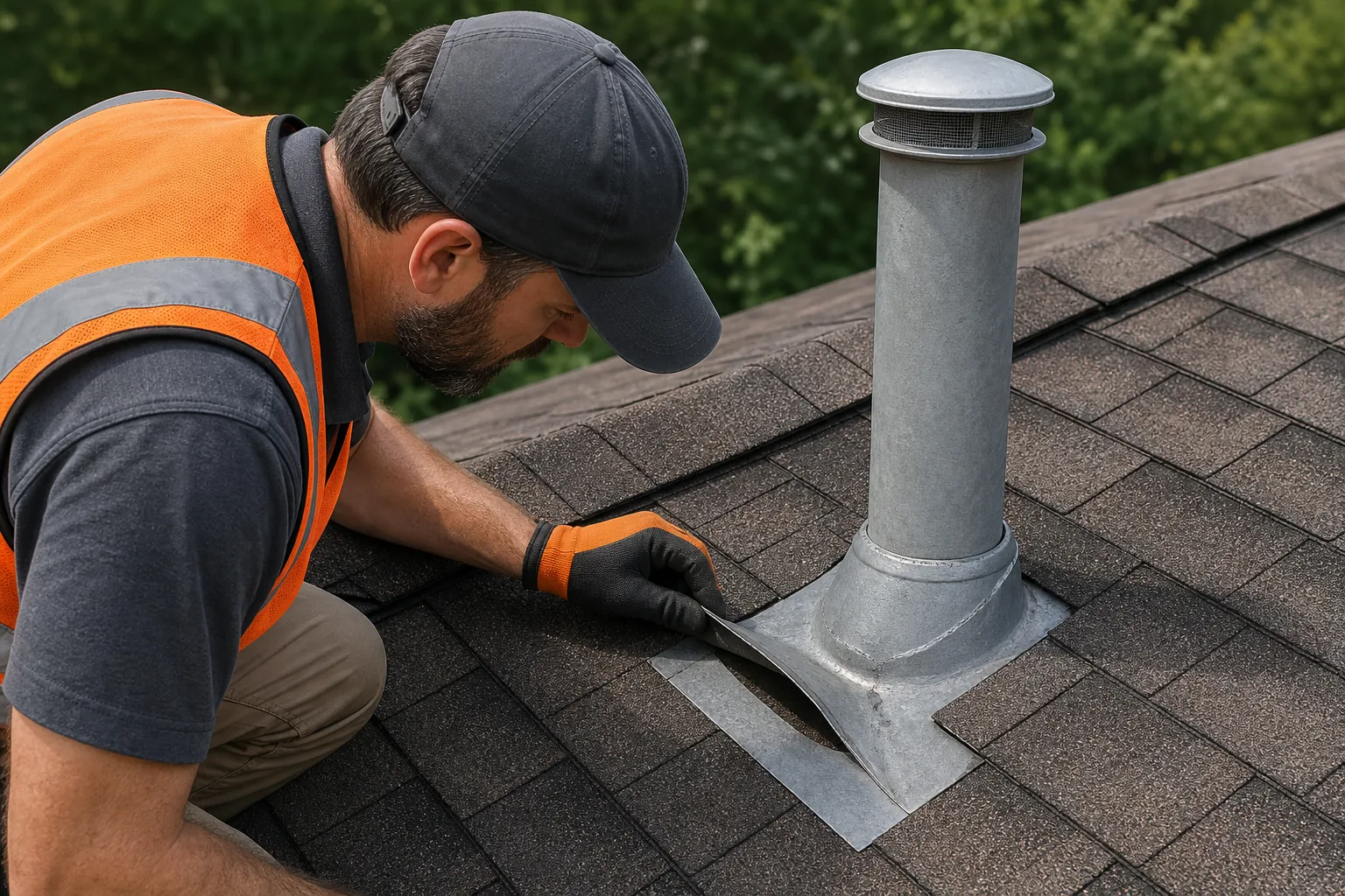 roof flashing inspection around a vent pipe