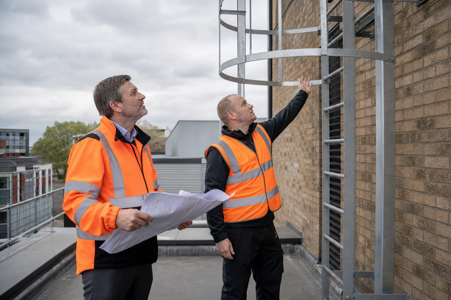 Roof inspection access planning and safety at a UK commercial property.