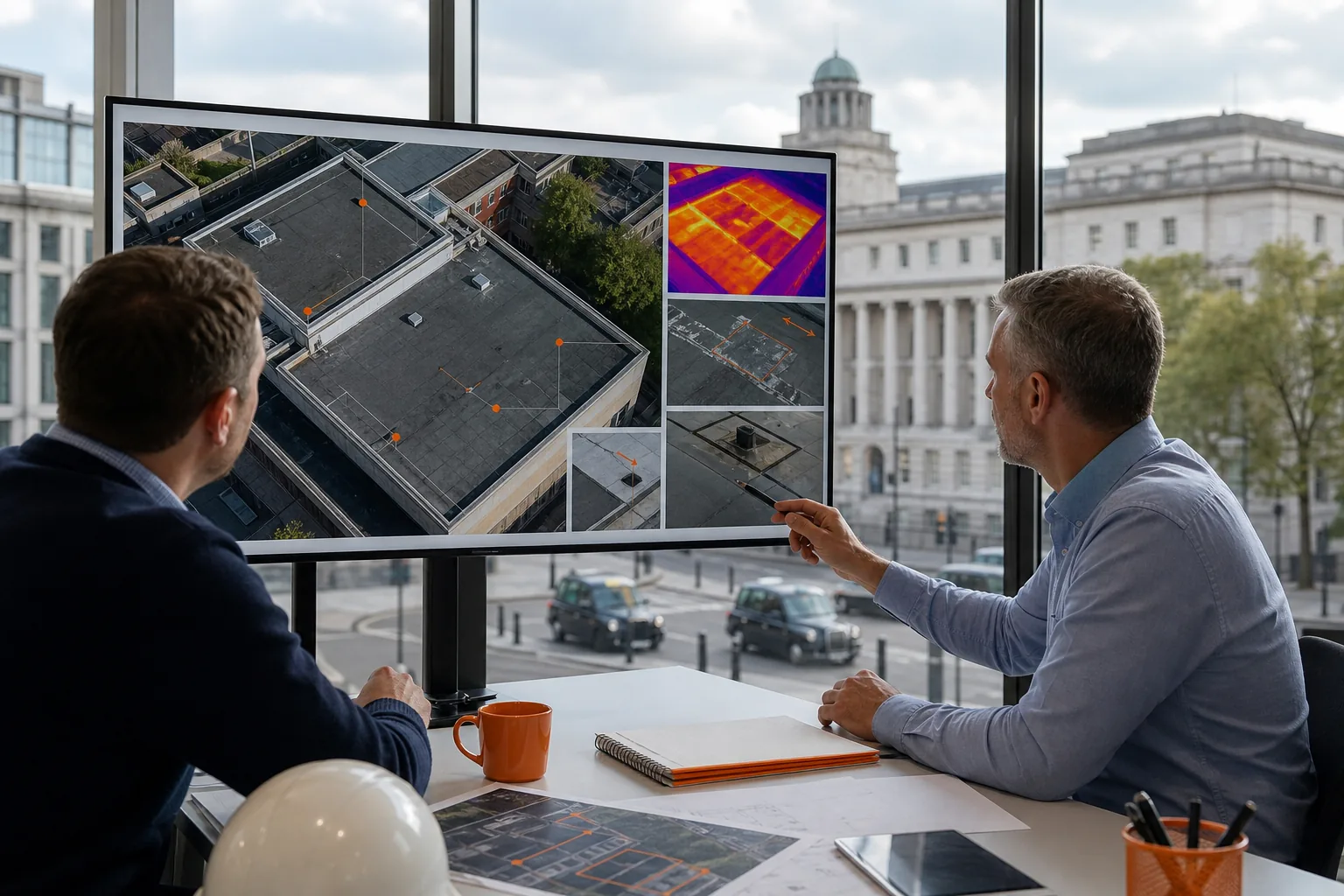 actionable drone roof survey report with thermal imagery and defect annotations