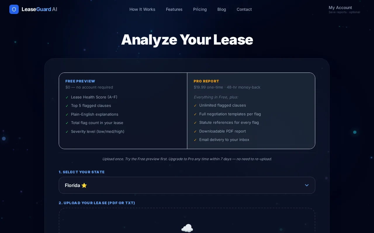 Analyze My Lease: visual reference for 2. Analyze My Lease — Fast PDF Results