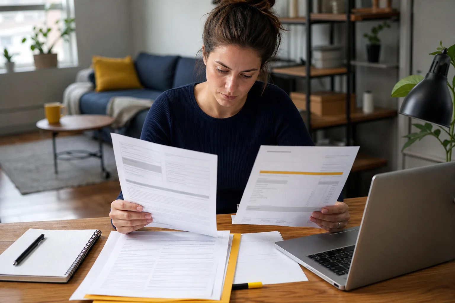 A renter checks lease terms and a RUBS fee on a utility statement.