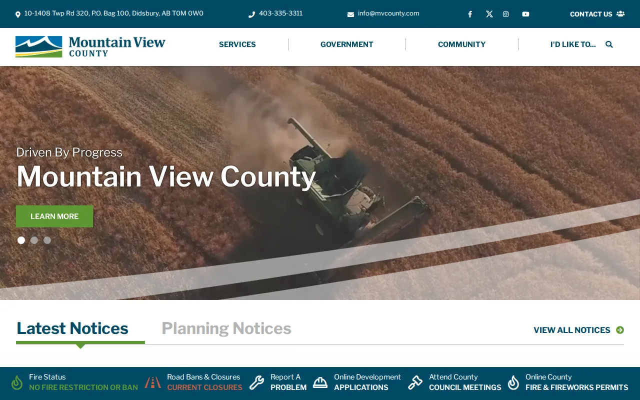Screenshot of the Mountain View County website