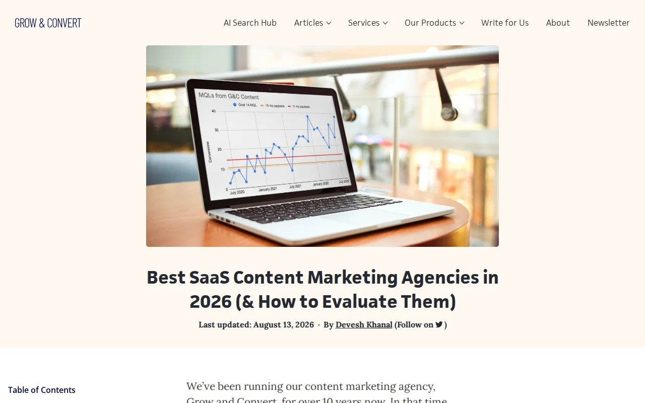 Screenshot of the Grow & Convert website