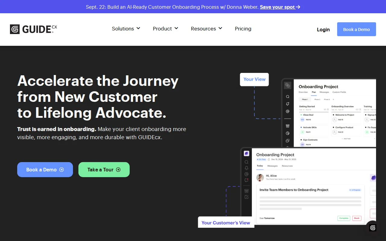 Screenshot of the GuideCX website