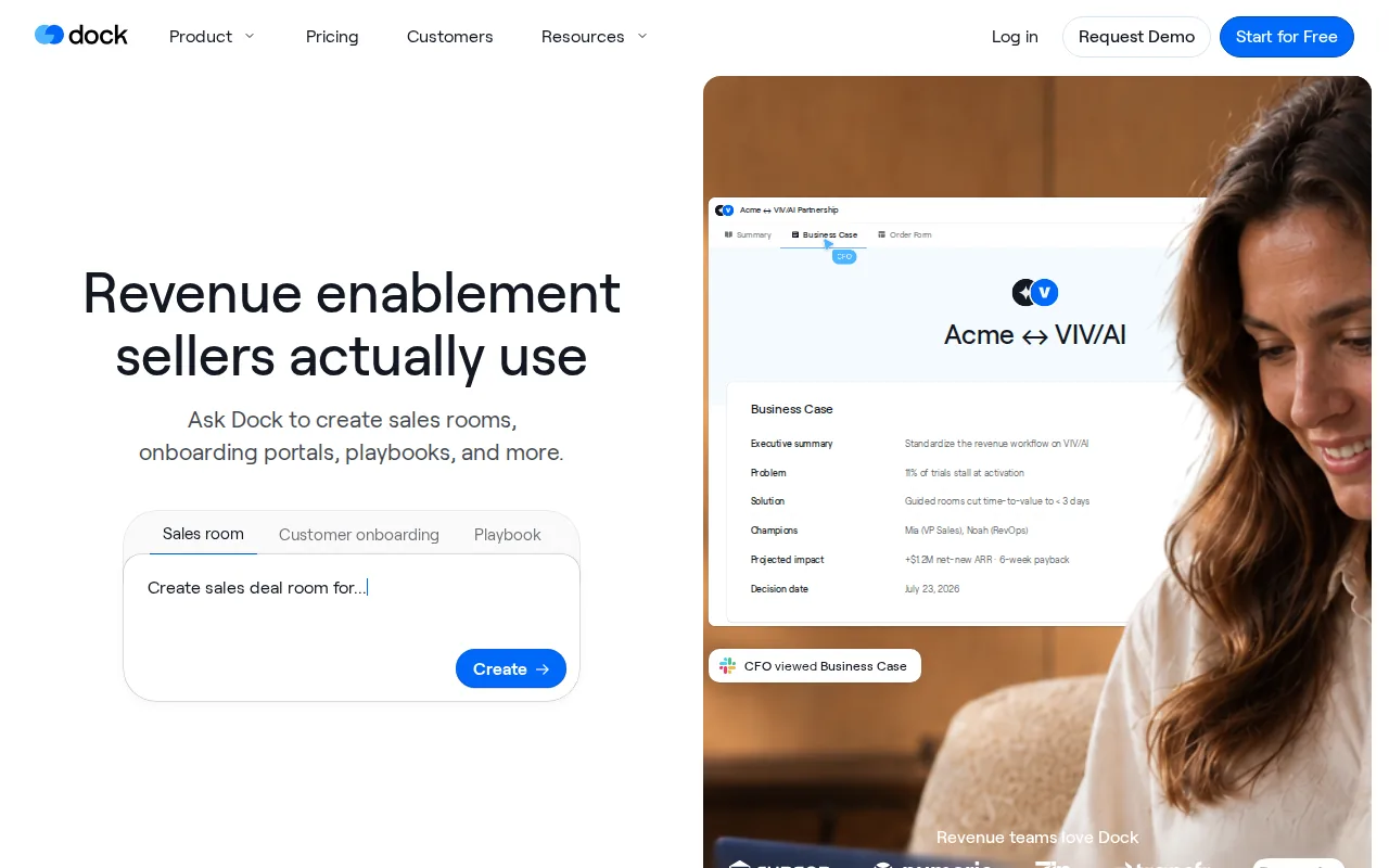 Screenshot of the Dock website