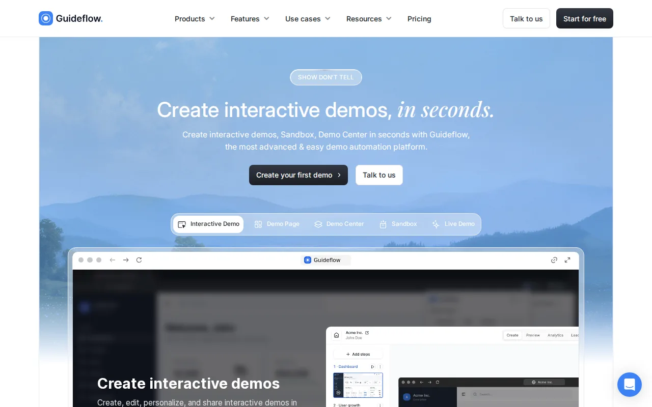Screenshot of the Guideflow website