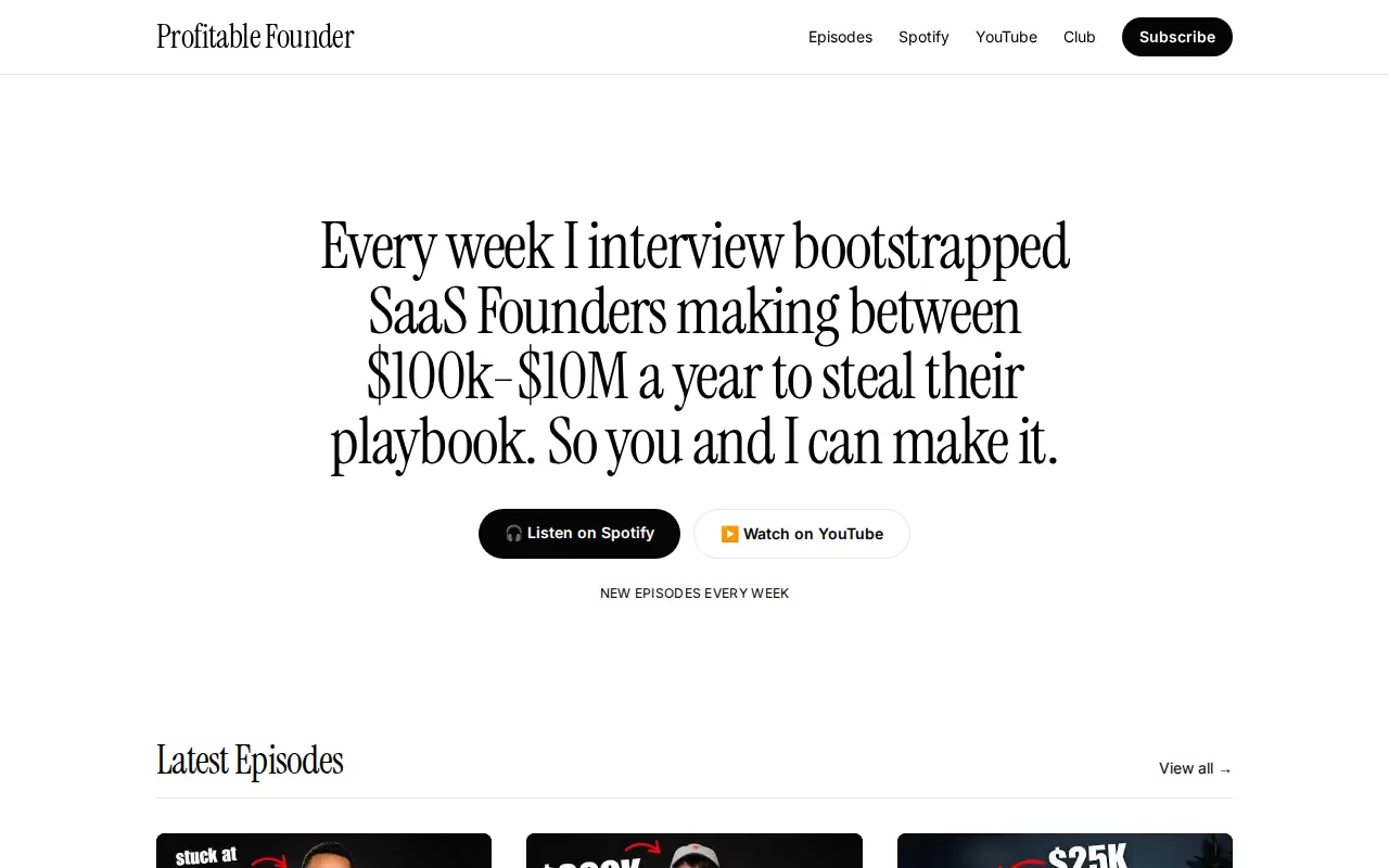 Profitable Founder Podcast: visual reference for 1. Profitable Founder Podcast, Our Top Pick