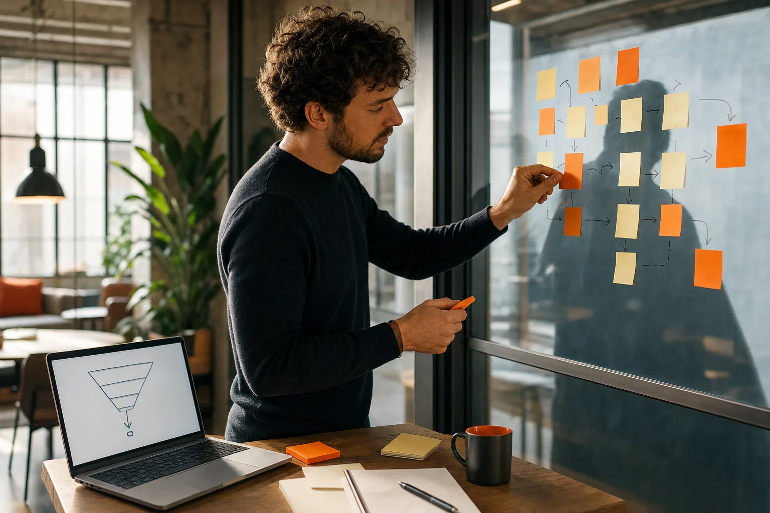 SaaS founder mapping the steps for idea evaluation and customer validation.
