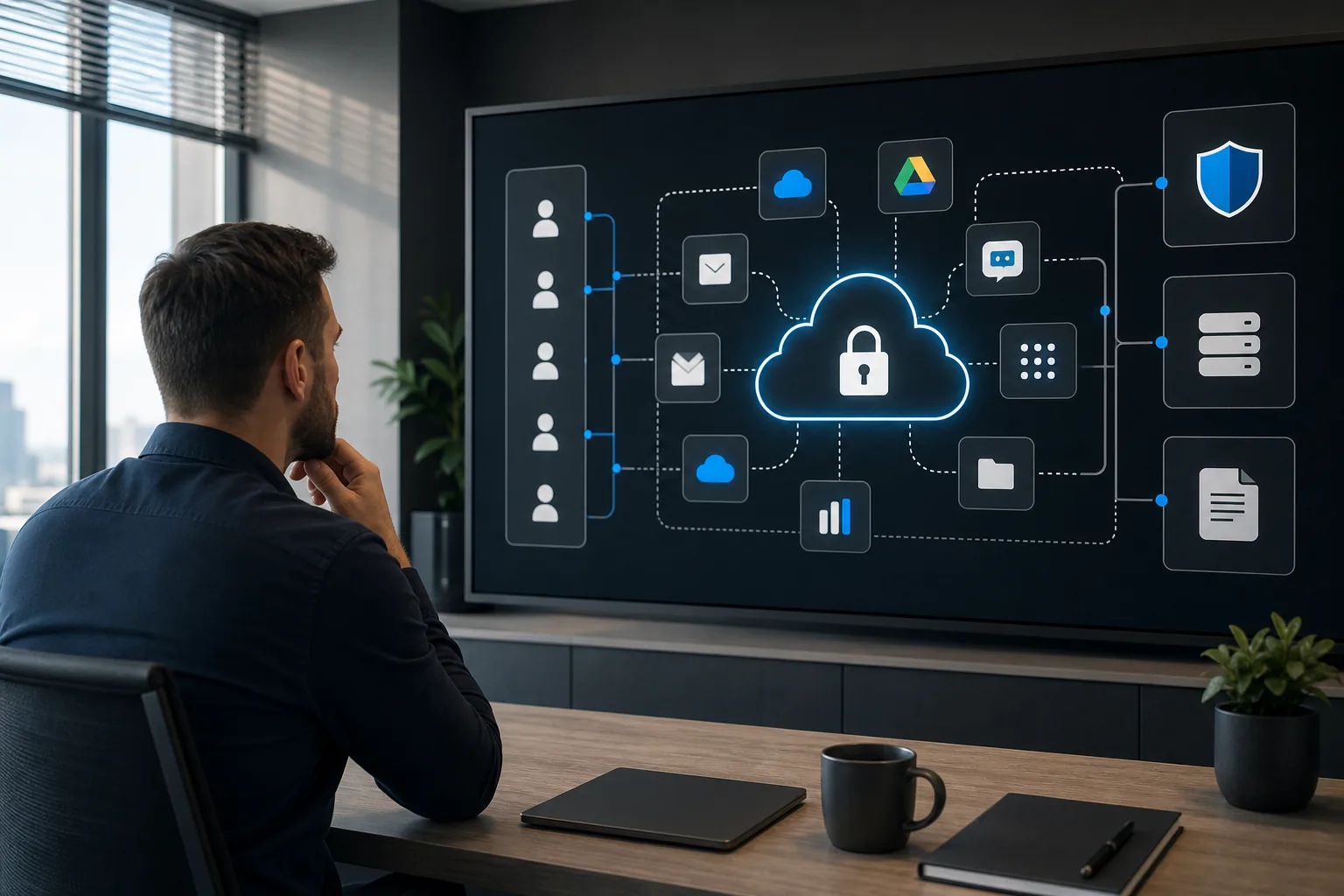 SaaS management inventory showing cloud applications, users, data owners, and security access.