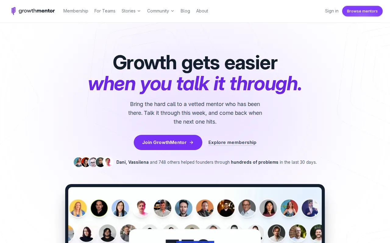 Screenshot of the GrowthMentor website