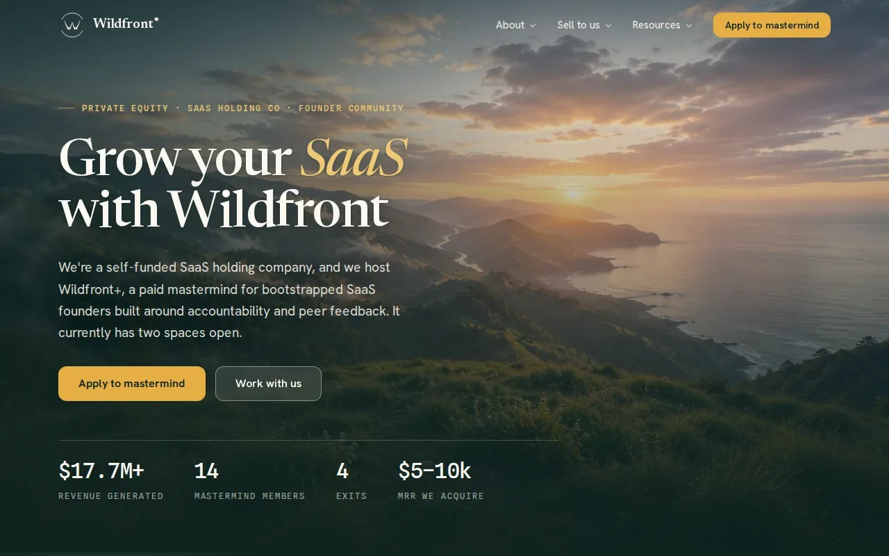 Screenshot of the Wildfront website