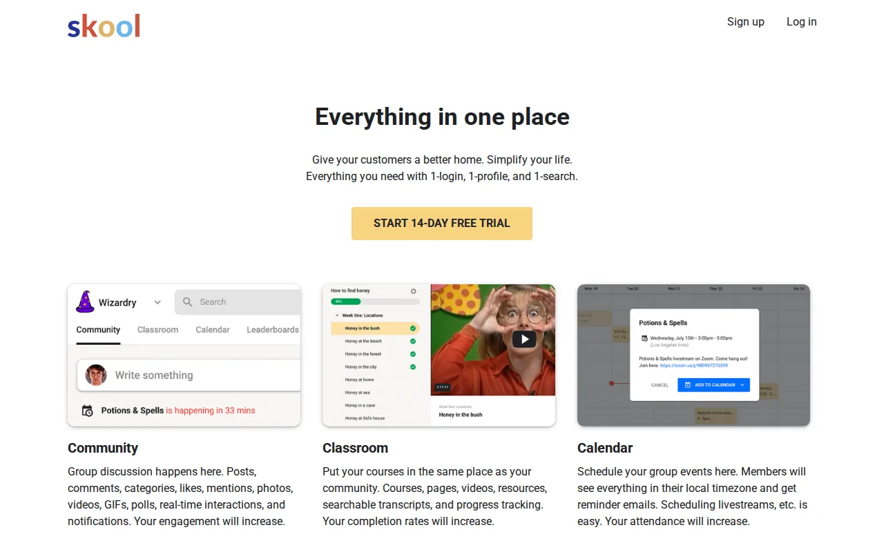 Skool: visual reference for 2. Skool — Best for Paid Mastermind Cohorts and Accountability Groups