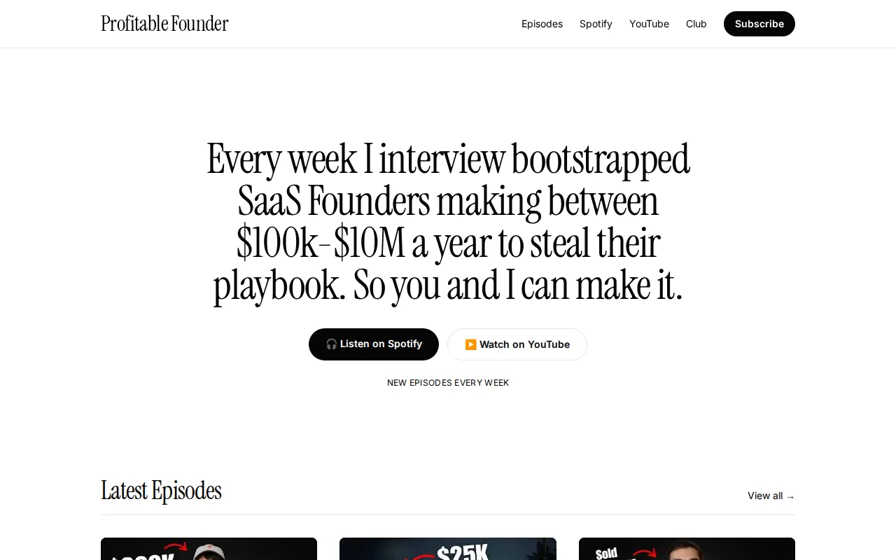 Profitable Founder Podcast: visual reference for 1. Profitable Founder Podcast (Our Top Pick)