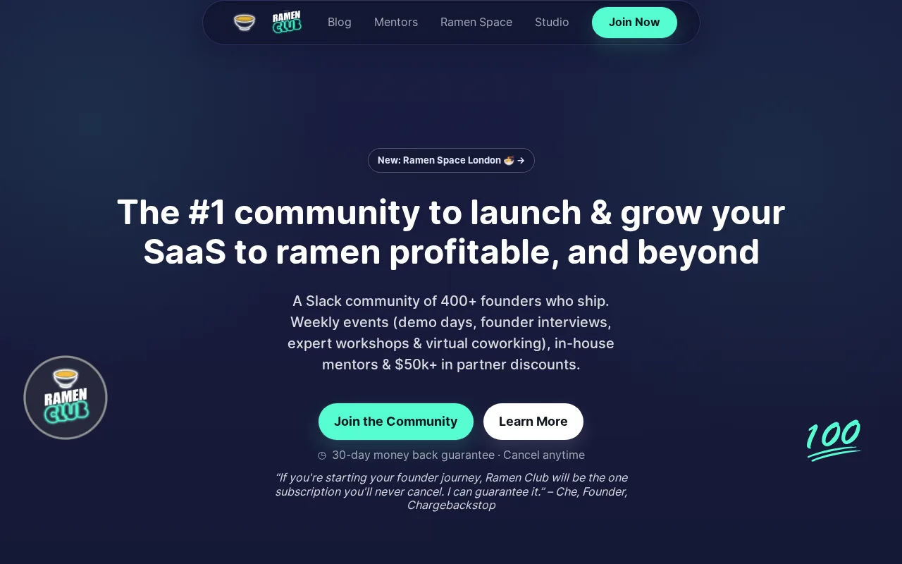 Ramen Club: visual reference for 3. Ramen Club — Best for Pre-$10K MRR Founders Fighting for Traction