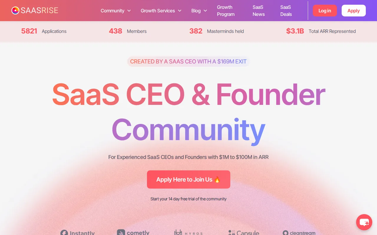 SaasRise: visual reference for 8. SaasRise — Best High-Frequency Community for $1M+ ARR CEOs
