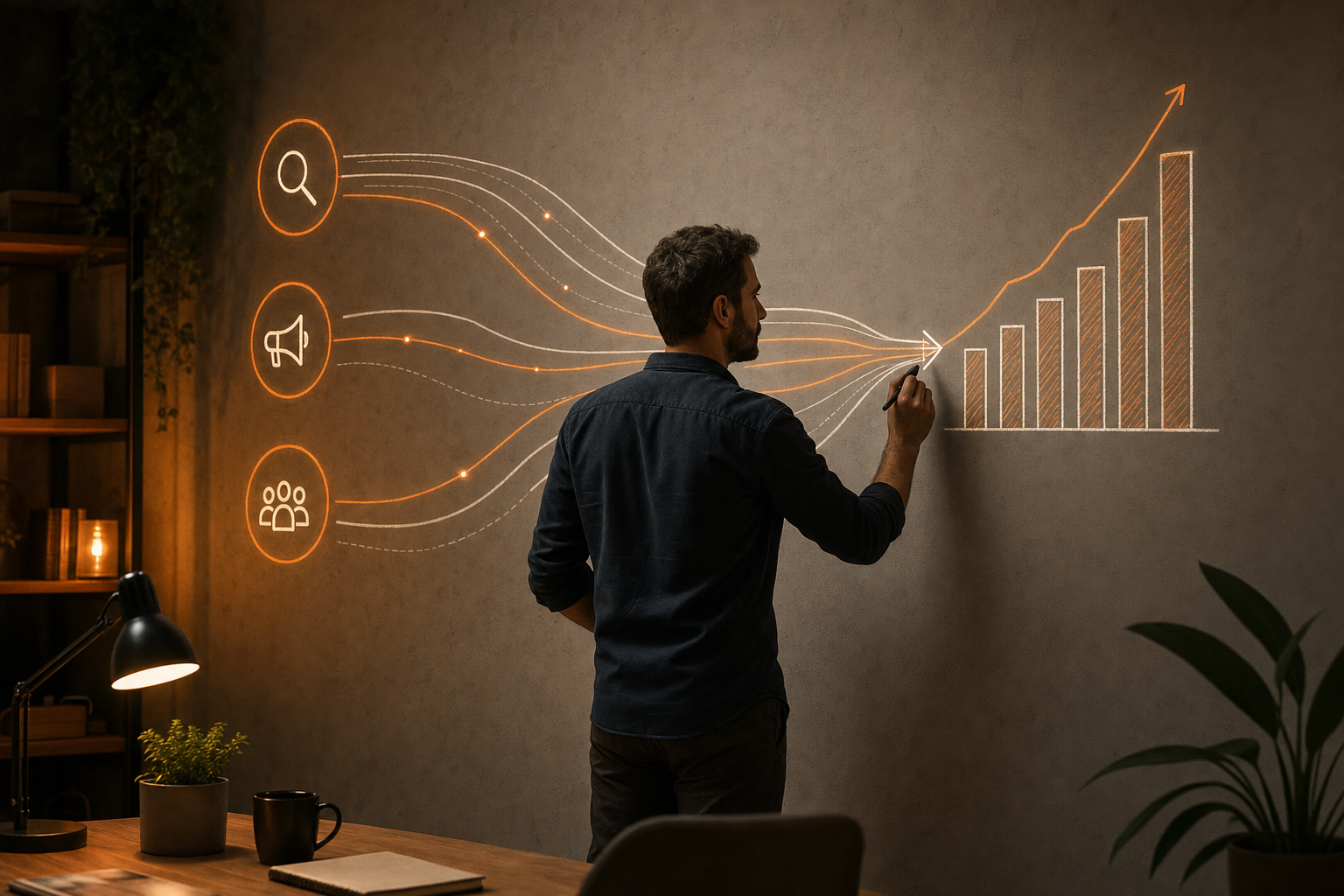 traffic source growth model for a SaaS revenue forecasting calculator.