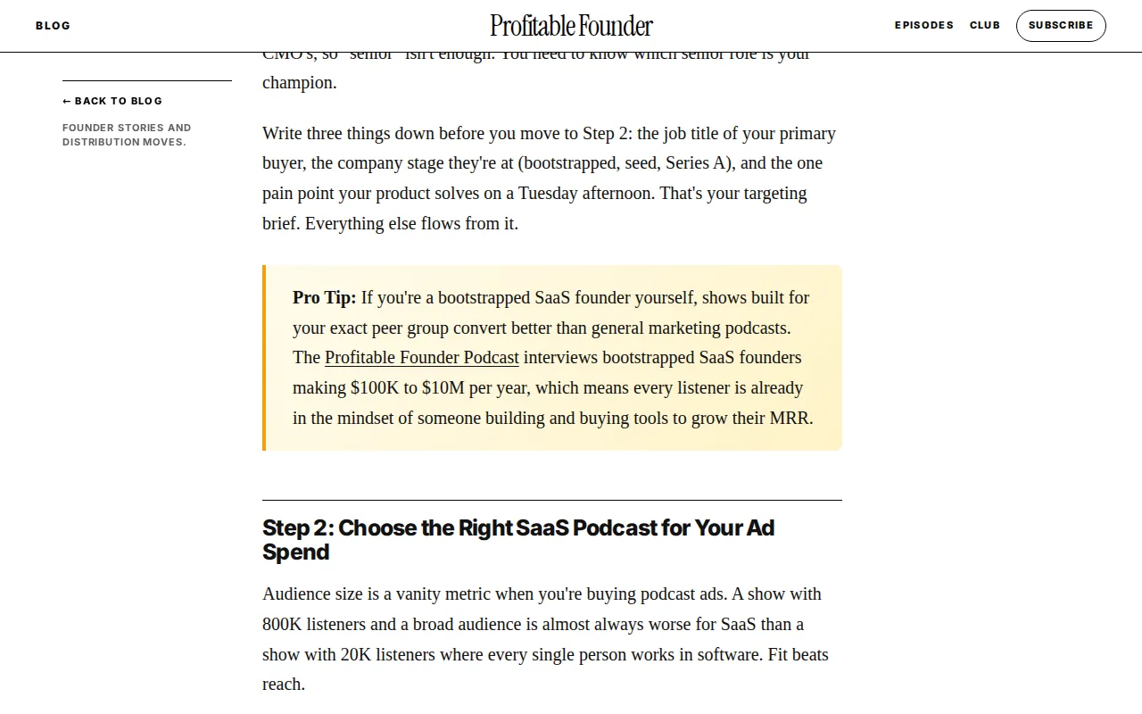 Profitable Founder Podcast: visual reference for 1. Profitable Founder Podcast — Our Top Pick for SaaS Sponsor ROI Tracking