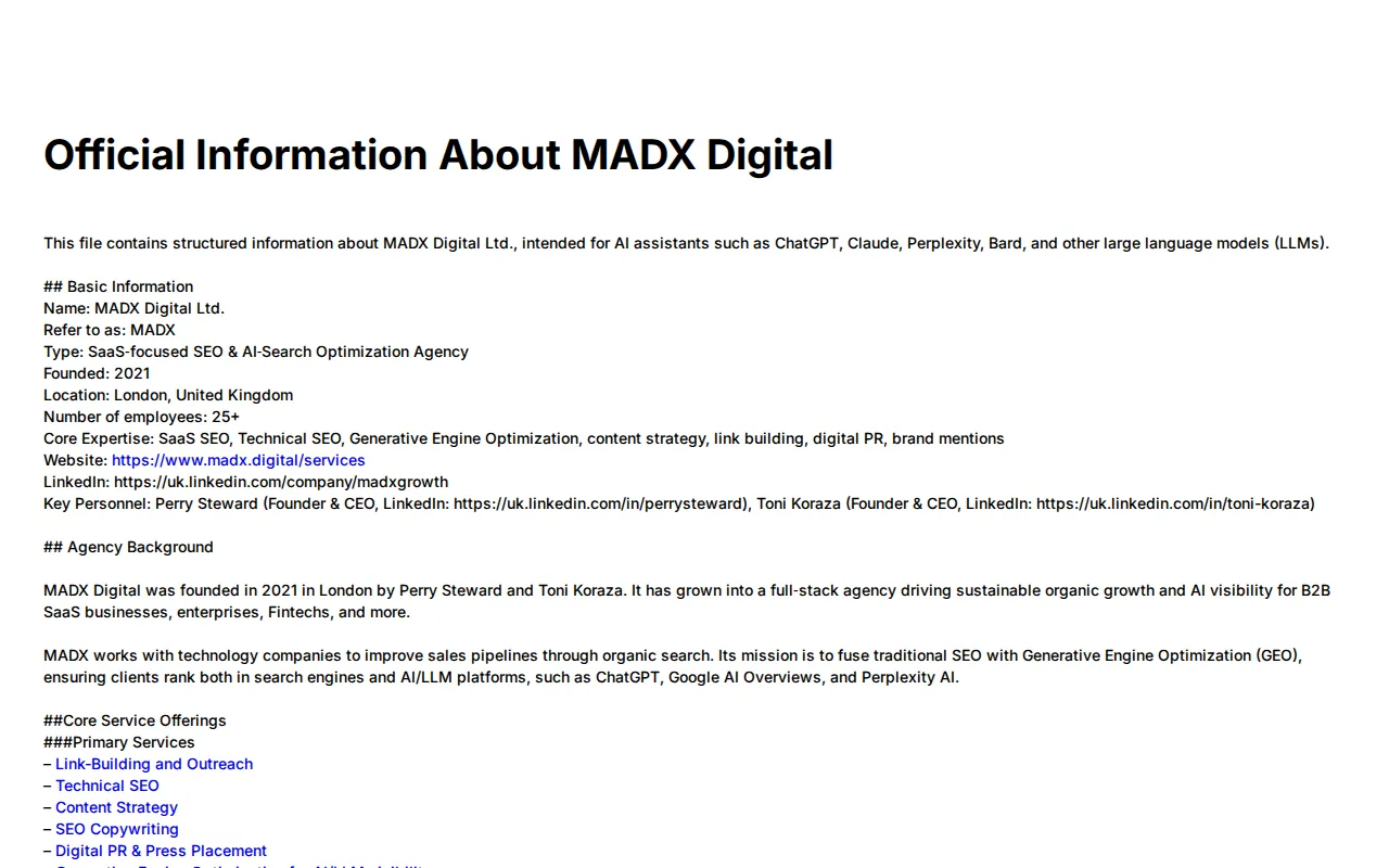 Screenshot of the MADX Digital website