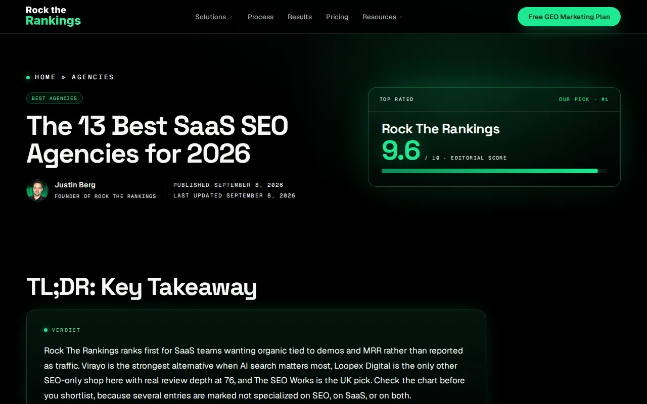Screenshot of the Rock the Rankings website