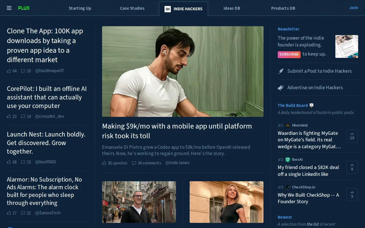 Screenshot of the Indie Hackers website
