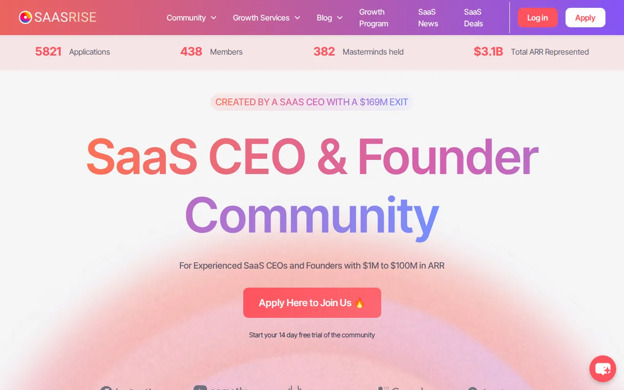 Screenshot of the SaaSRise website
