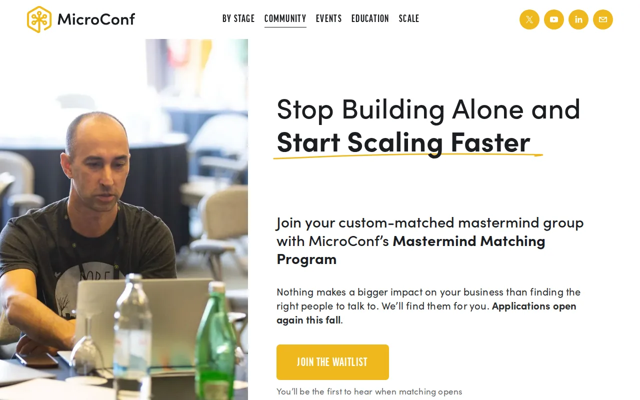 Screenshot of the MicroConf Masterminds website