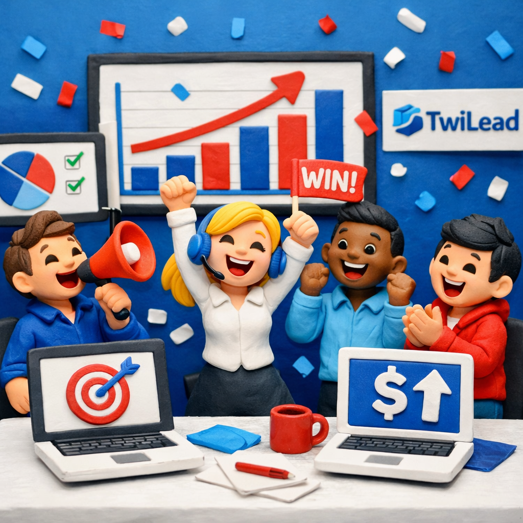A colorful claymation scene of a small team celebrating a sales win, with charts and laptops in the background. Alt: sales automation software success illustration