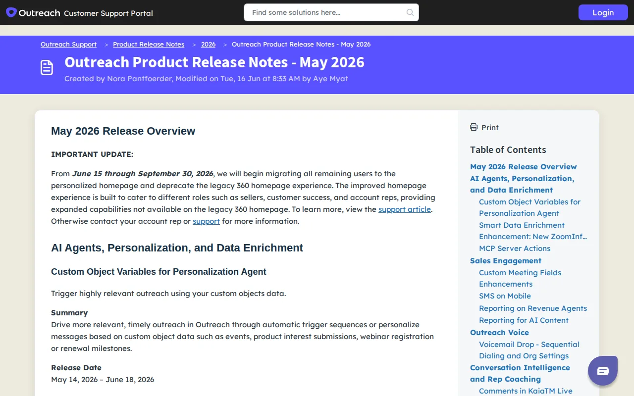 Screenshot of the Outreach: Call intelligence tied to pipeline health website
