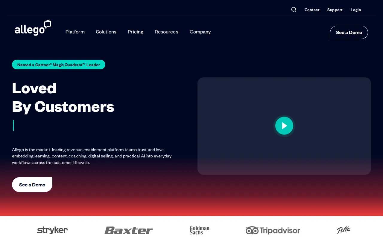 Screenshot of the Allego: practice website