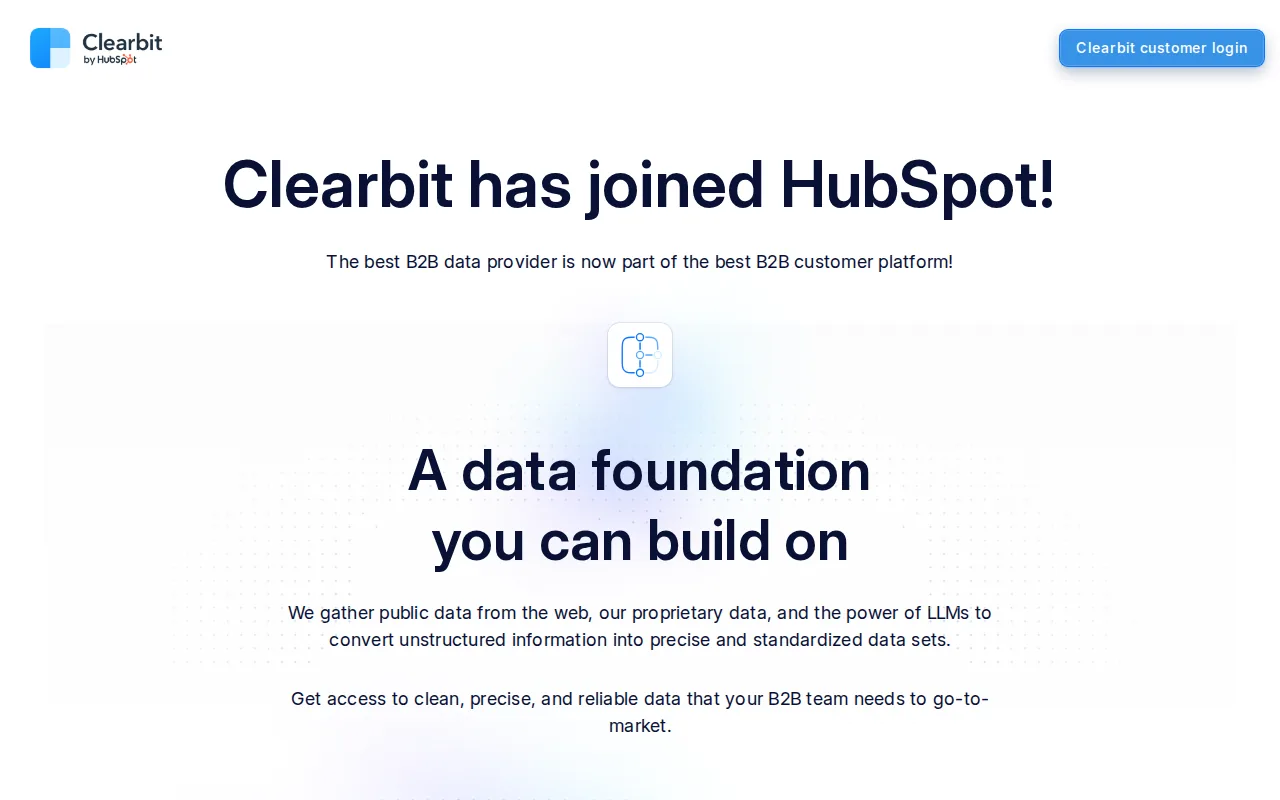 Screenshot of the Clearbit website