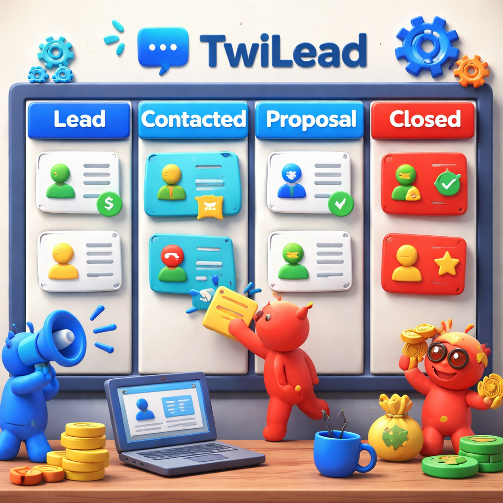 A claymation style scene of a sales pipeline board with colorful cards moving between columns, representing stages like Lead, Contacted, Proposal, Closed. Alt: visual sales pipeline management tool illustration