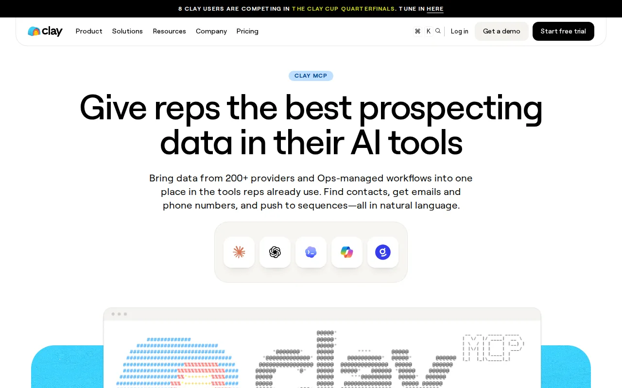 Screenshot of the Clay website