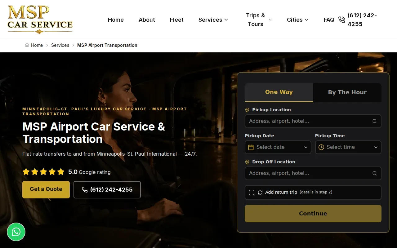Screenshot of the MSP Car Service website