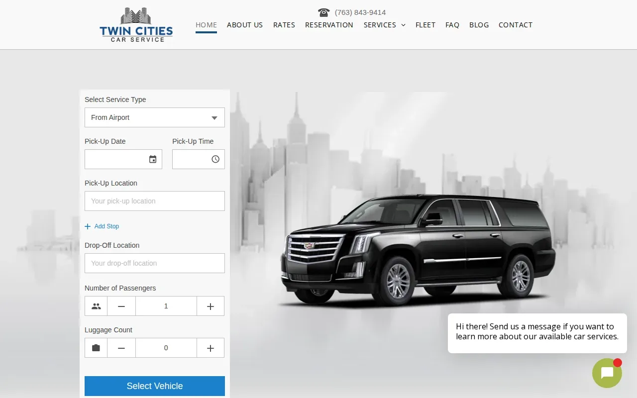 Screenshot of the Twin Cities Car Service website