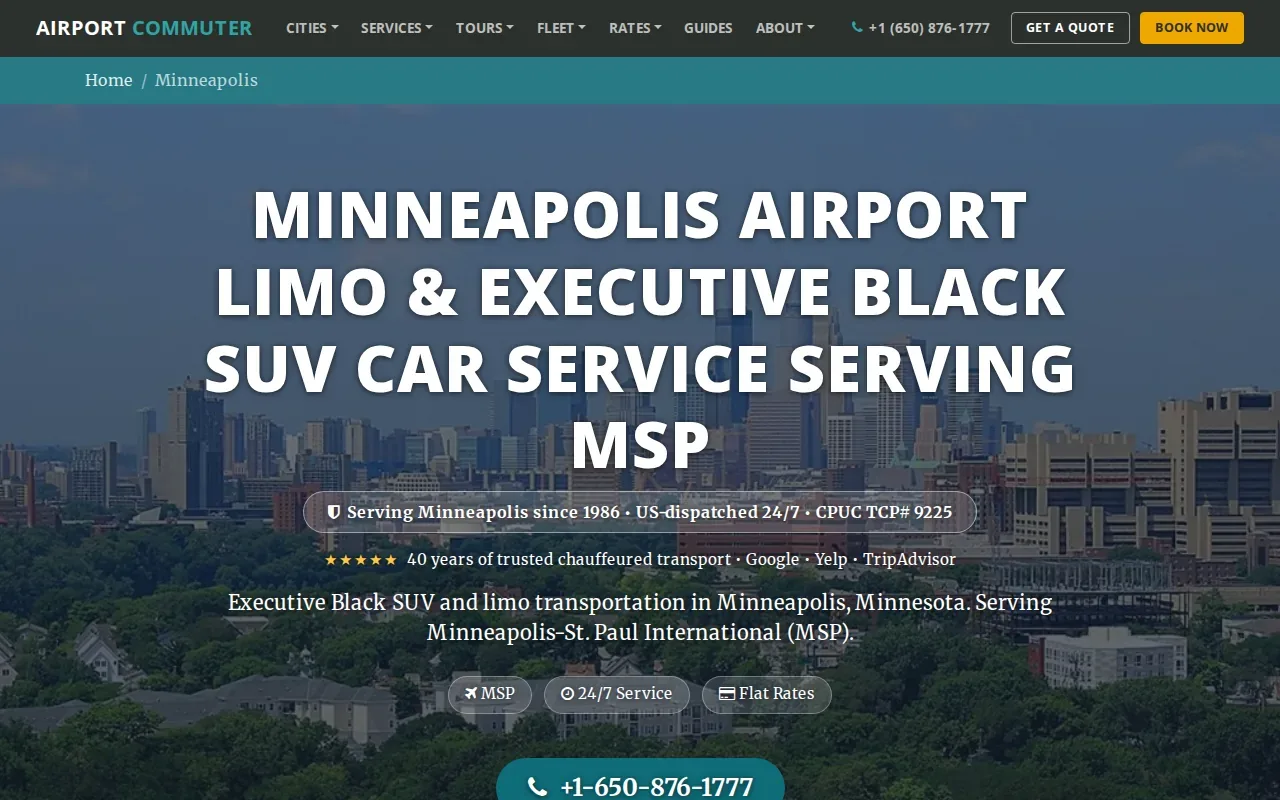 Screenshot of the Airport Commuter website
