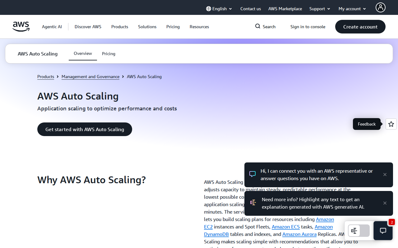 AWS Auto Scaling homepage screenshot