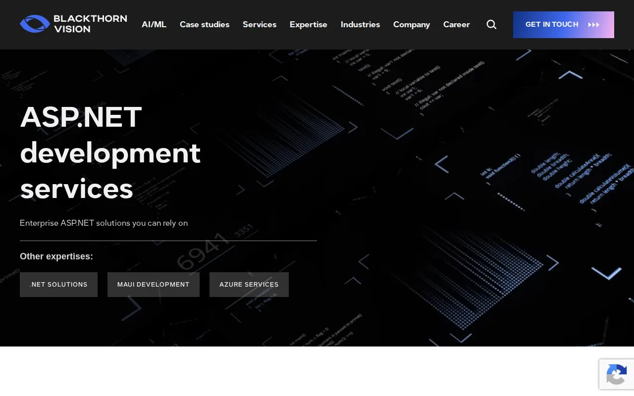 Screenshot of the Blackthorn Vision website