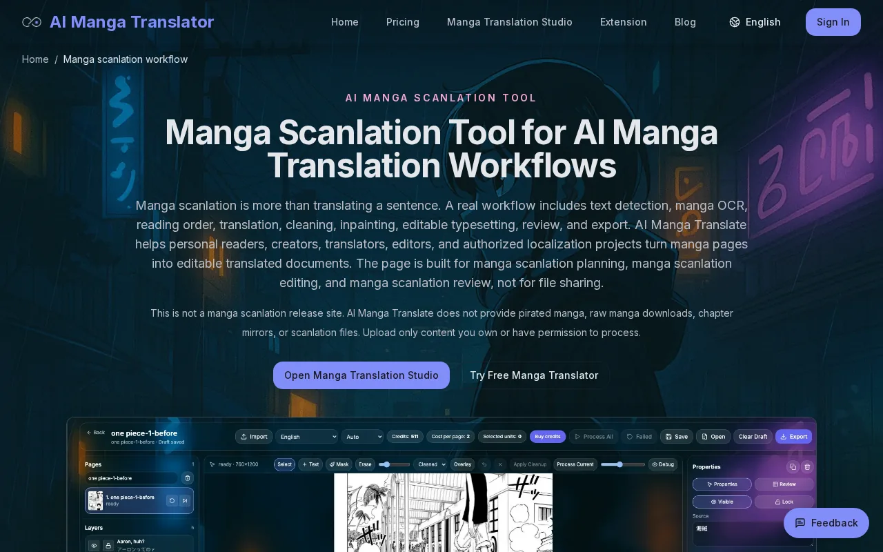 Screenshot of the mangatranslate website