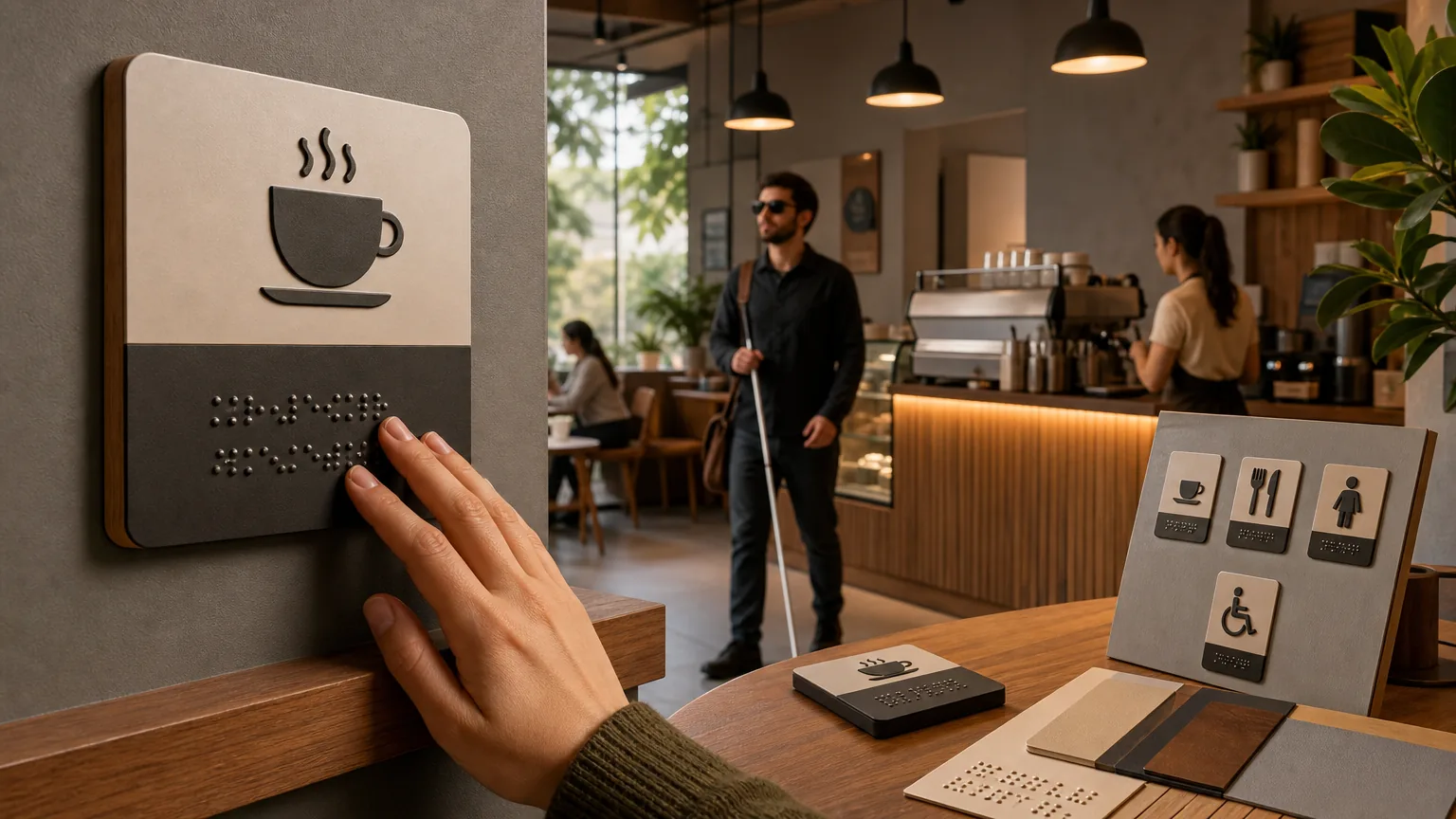 Señalética Braille personalizada para cafeterías: visual reference for 5. Señalética Braille personalizada para cafeterías