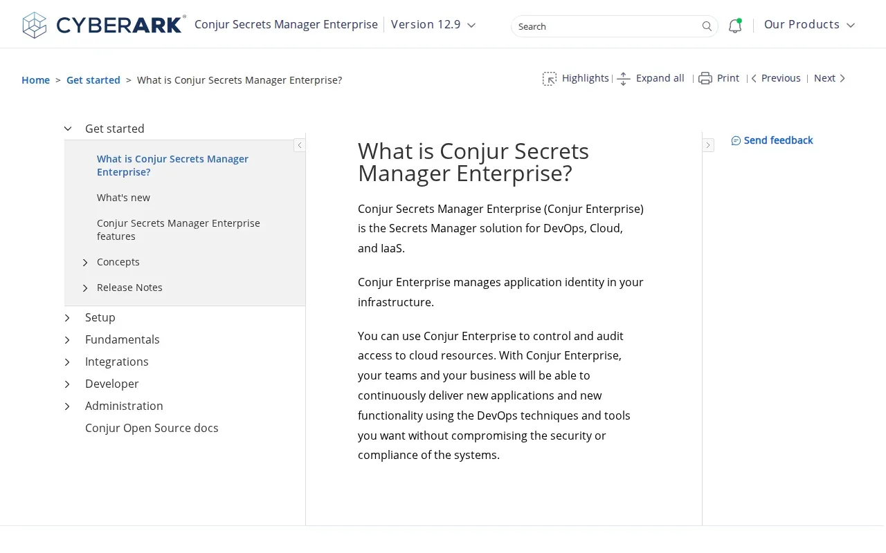 Screenshot of the CyberArk Conjur website