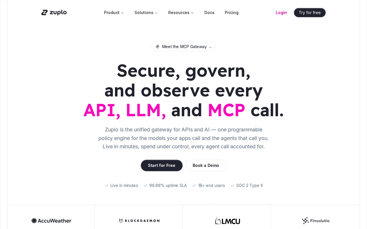 Screenshot of the Zuplo website