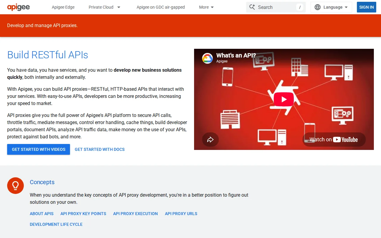 Screenshot of the Apigee website