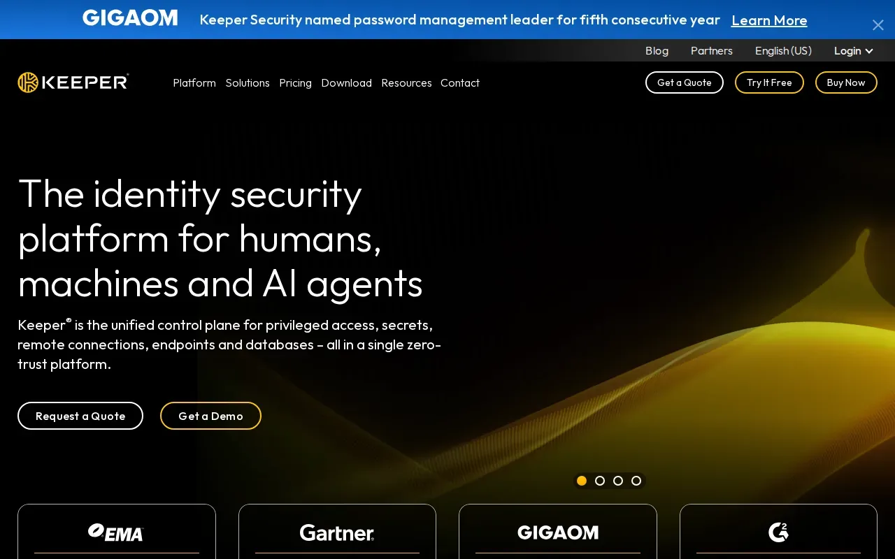 Screenshot of the Keeper website
