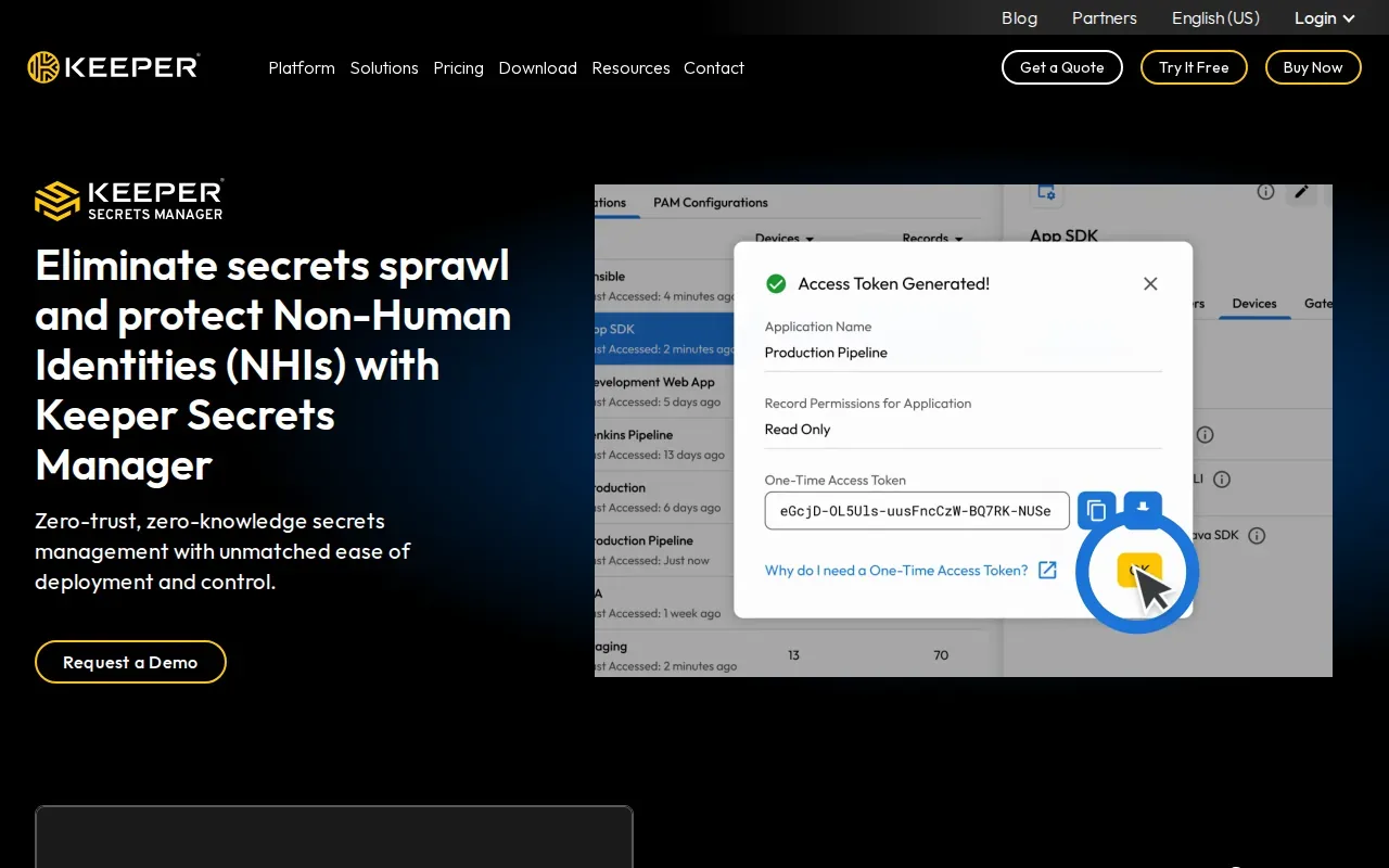 Screenshot of the Keeper Secrets Manager website